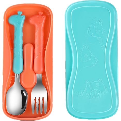 Couverts Enfants - Acier Inoxydable - Poignées Forme Girafe - Pour Repas Autonomes - Lot de 2 Pièces (1/5)