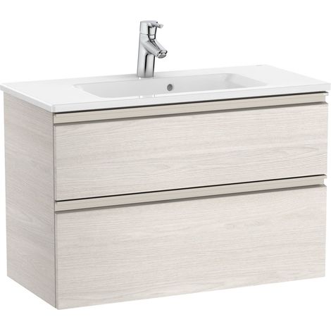 Pack Unik mueble base compacto de 2 cajones + lavabo THE GAP - ROCA Color: Fresno nórdico - Medidas: 805x380x537 mm (1/3)