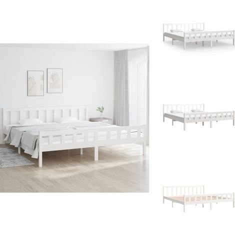 Massivholzbett Weiß 160x200 cm - Holzbett - Doppelbett - Kiefernholzbett - Massives Holzbett - Weißes Bett (1/5)