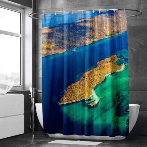 Rideau de douche motif montagnes et ciel étoilé, polyester imperméable, 90x180 cm (1/5)