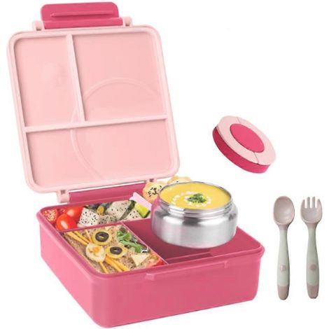 Bento-Lunchbox für Kinder mit 240 ml (8 oz) isolierten Fächern und 4 auslaufsicheren Fächern, ideal für Schule und Reisen (rosa). (1/5)