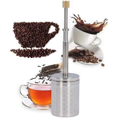 Filtre-Presse Portable pour café et thé, Presse Finale Réutilisable en Acier Inoxydable, Type Presse, Infuseur à café, Passoire à Ressort, Filtre à Piston Réutilisable pour la