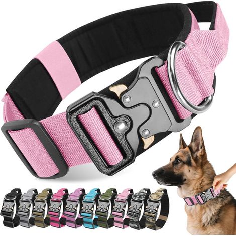Collier tactique pour chien, collier de dressage pour chien de taille moyenne, durable et confortable (rose, M) (1/4)