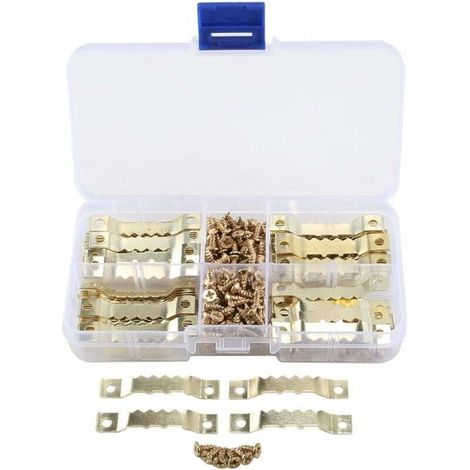 100 pièces Crochets en Dents de Scie Cintres à Cadre en Métal Crochet Cintre pour Fixation Cadre Accrocher Tableaux Photo Toile Peinture Mandala avec 200 Vis Couleur dorée 45mm (1/4)