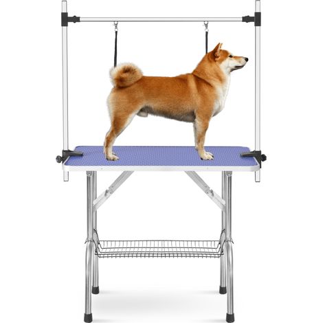 CHICFURN Mesa de peluquería plegable para mascotas 90 x 60 x 76 cm acero inoxidable azul (1/5)