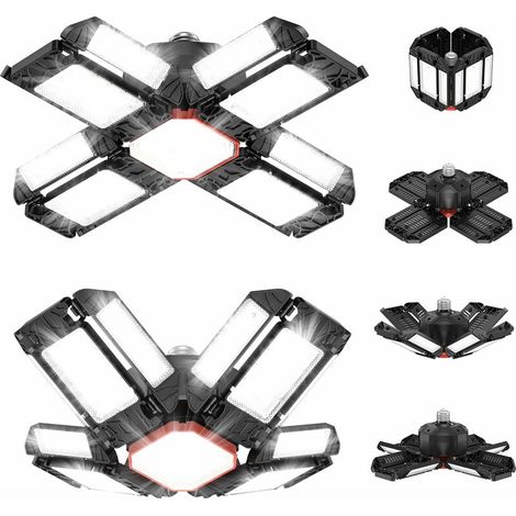 Eclairage LED Garage 200W,20000LM 6500K Eclairage de Plafond,Plafonnier LED avec 12+1 Panneaux Réglables pour E26 / E27,Garage, Entrepôt, Atelier, Sous-sol, Gym, Cuis(2 PCS) (1/5)
