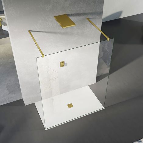 GRAND VERRE Paroi de douche à l'Italienne avec entrée des deux cotés Paroi de douche avec 2 barres de fixation dorées 80x200 (1/4)
