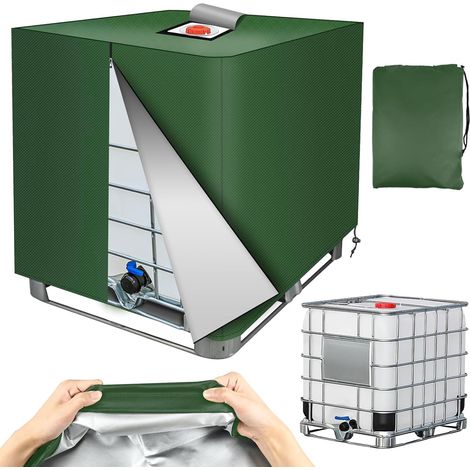 Bache pour Cuve 1000L, Housse de réservoir IBC 210D avec Fermeture Éclair, Housse de Protection IBC avec Fermeture, Anti-UV Anti-Poussière Bache de Reservoir d'eau, 120x100x116cm (Vert)