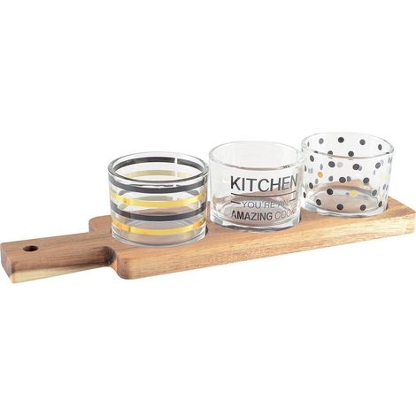 Set Apéritif de 3 Verres en Verre Transparent et Plateau en Bois 29,5 x 8 x 6,1 cm - PANGIVO (1/4)