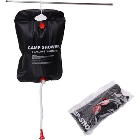 Sac de douche pour le camping, 20 L (5 gallons), tuyau amovible et pommeau de douche avec interrupteur marche/arrêt, idéal pour le camping, la plage, la natation et les voyages en plein air. (1/5)