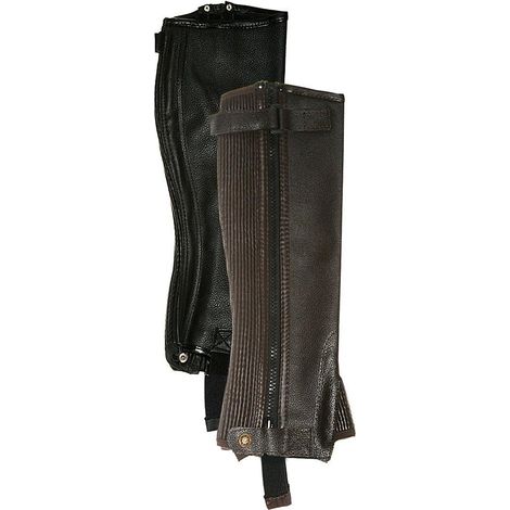 Gambali da equitazione da adulto in pelle con cerniera lampo e fascia elastica laterale: L, marrone (04)