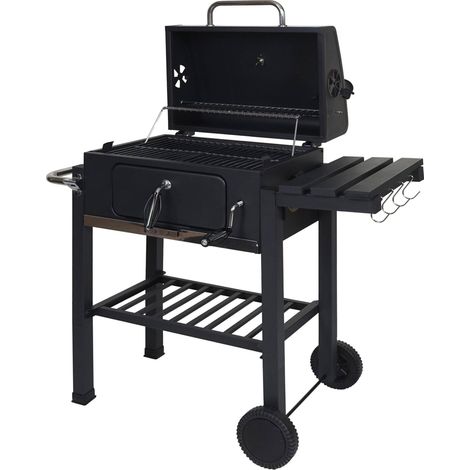 Chariot de barbecue HWC-K93 - barbecue au charbon de bois Barbecue BBQ gril de jardin avec couvercle étagères - acier - 110x100x (1/5)