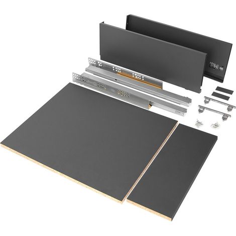 Emuca Kit de cajón para cocina o baño Vertex de altura 178mm con tableros incluidos, módulo 450mm, Gris antracita