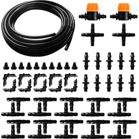 55pcs 4/6mm Drip Irrigation Kit 5m Irrigation Hose Irrigation System with Straight Fluted Connectors, T-Connectors, End Plugs for Garden, Plants (1/5)