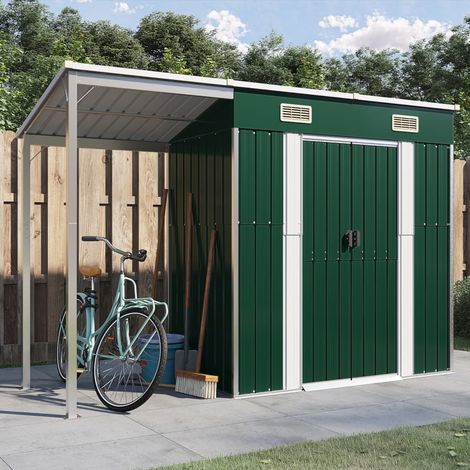 vidaXL Capanno Giardino con Tetto Esteso Verde 277x107x181cm Acciaio