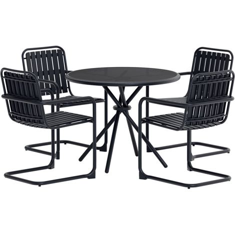 Ensemble Table de Jardin & 4 Chaises "Chios" 90cm Noir (1/3)