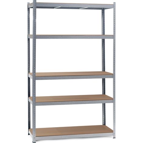 Wiltec Scaffale per carichi pesanti zincato 100x50x204cm Scaffale a incastro 5 ripiani 200kg/piano