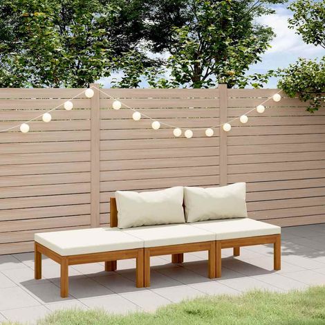 vidaXL Muebles de jardín 3 pzas madera maciza de acacia cojines crema (1/5)