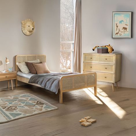 Chambre lit cannage enfant avec commode bois naturel ANNA 90x190 - ANNA (1/5)