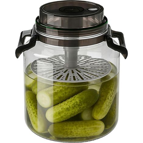 Bocal à kimchi - Bocal de conservation rond hermétique de 5 litres avec poignée et passoire à kimchi - convient aux cuisines- garde-manger- comptoirs et établis- pour conserver les aliments- la farine (1/5)