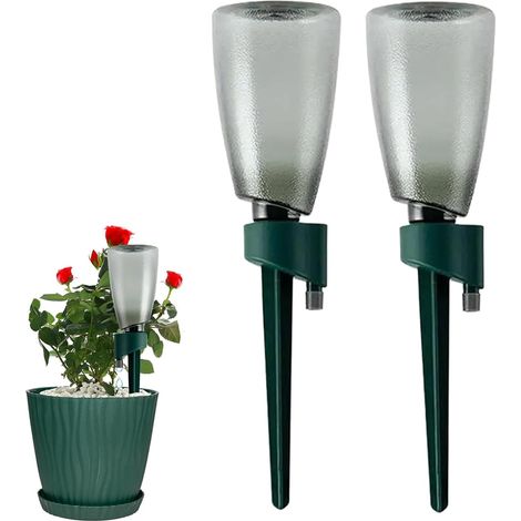 Lot de 2 inserts pour jardinières à arrosage automatique, picots d'arrosage, goutteurs d'irrigation pour plantes, tuteurs à arrosage automatique, arroseur automatique pour plantes pendant les vacances (1/5)