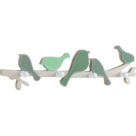 Crochets décoratifs en bois en forme d'oiseaux, porte-clés, patère, cintre (vert) (1/4)