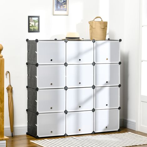 MEUBLIV Scarpiera modulare 125x32x125 cm nera e bianca - 12 cubi (1/5)
