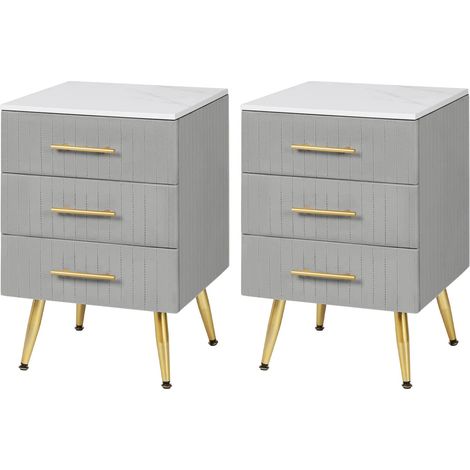 WOLTU Lot de 2 Table de Chevet en Velours, Table de Nuit, Commode de Rangement en MDF, Montage Facile 40, 5x41x60cm, Gris (1/5)