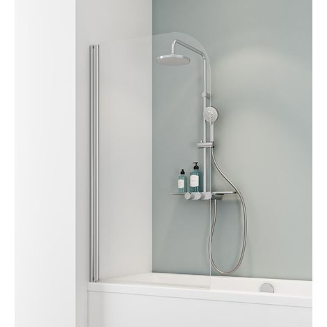 Schulte Duschwand für Badewanne 1-teilig schwenkbar - 80 x 140 cm, Glas: 5 mm Sicherheitsglas Klar Hell, Profil: Chromoptik