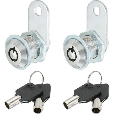 2 Pcs Verrou de Meuble avec Clé 20mm en Alliage de Zinc Chromé Verrou de Cylindre de Verrouillage à Came Différente, Serrures de Tiroir Tubulaires à Came Clé Amovible, pour Meuble (1/5)