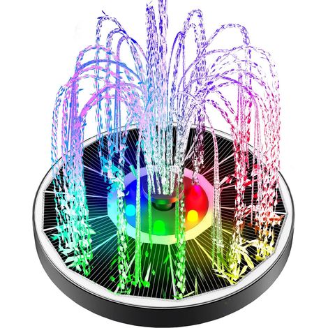 Fuente solar flotante de 3,5 W para bebederos de pájaros, jardines, estanques y piscinas (con luces de colores). (1/4)