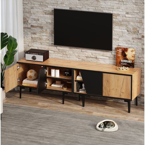 Mueble TV salón con 4 huecos y 7 patas natural negro HAVRYA (1/5)