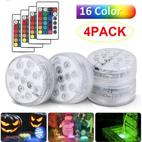 Ensemble de 4 lampes subaquatiques RGB 13 LED étanches pour aquarium, piscine et bassin, avec télécommande (1/5)