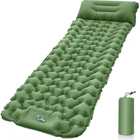 Aufblasbare Campingmatratze, ultraleichte, wasserdichte, faltbare Schlafmatte, Luftkissen mit Kissen für Camping, Reisen, Strand 196 x 68 x 9 cm (Olivgrün) (1/5)