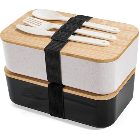 Bento-Boxen, 2-teiliges Lunchbox-Set, Bento-Lunchbox für Kinder und Erwachsene, 1000 ml mit Besteck, mikrowellen- und spülmaschinenfest, ideal für Arbeit, Schule und Picknicks (1/5)