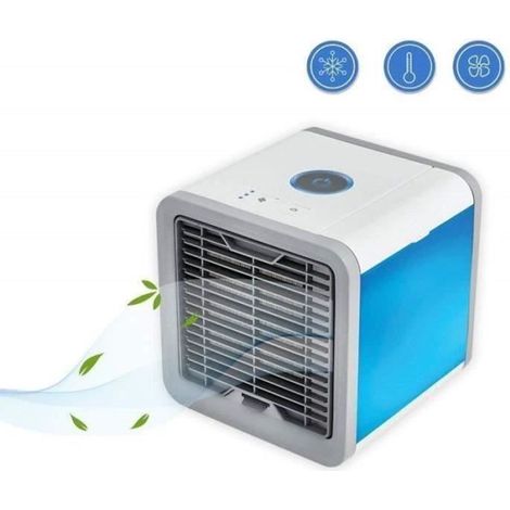 Questo mini condizionatore d'aria 3 in 1, umidificatore, raffrescatore evaporativo e ventilatore portatile USB è dotato di luce LED ed è adatto per casa, ufficio e campeggio. (1/4)