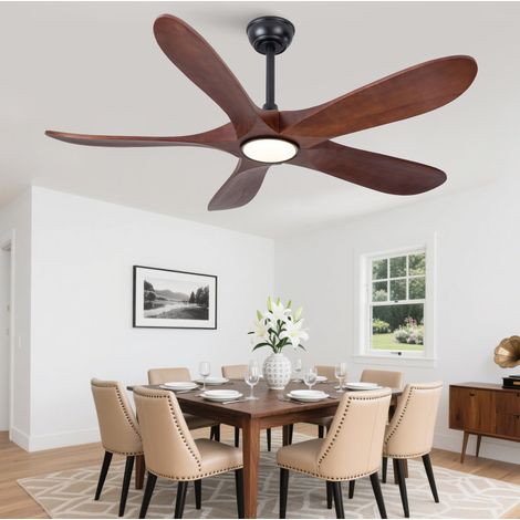 Deckenventilator mit Licht, 6 Stufen, 3CCT, 5 Holzflügel, Schwarz und Nussbaum HAVRYA (1/5)