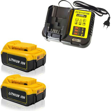 Powerwings – Pack de 2 batteries lithium 18V-20V 5,0Ah – Indicateur LED – Chargeur DCB112 inclus – Compatible avec DEWALT DCB180 DCB181 DCB182 DCB183 DCB185