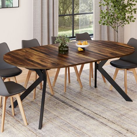 ALIX mesa de comedor redonda extensible 4-10 personas HAWKINS madera oscura y pata de araña negra 110 - 200 cm