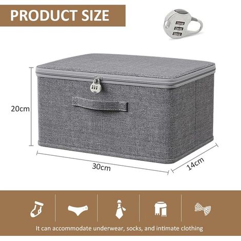 Abschließbare Aufbewahrungsbox aus Stoff, 30 x 20 x 14 cm, Kleideraufbewahrungsbox für Ankleidezimmer, Kleideraufbewahrungsbox-Organizer, Umzugskartons, faltbare Aufbewahrungskiste für BHs (1/4)