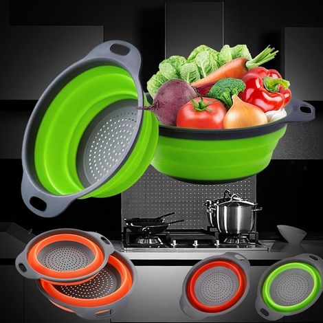 Passoire Pliable en Silicone pour Cuisine, Panier de Lavage de Fruits et Légumes, Égouttoir Compact avec Poignée
