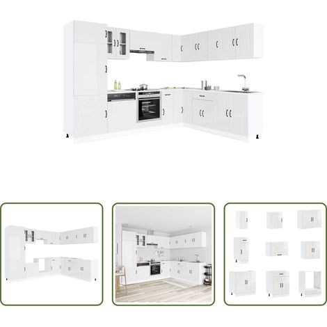 vidaXL Küchenregal - 14-tlg. Küchenschrank-Set Kalmar Hochglanz-Weiß Holzwerkstoff (1/5)