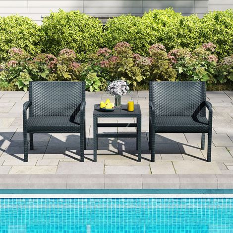 Ensemble de Meubles 3 Pièces de Patio en Rotin Charge 150KG Salon de Jardin Extérieur avec 2 Fauteuils Table d'Appoint Carrée Gris (1/2)