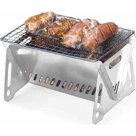 Mini barbecue pliable et mobile - Surface de cuisson : environ 16 cm x 21 cm - Portable - Barbecue au charbon de bois pour 1 à 2 personnes (plié environ 33 cm x 21 cm)