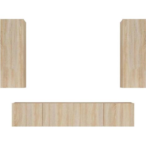Ensemble Meuble TV Mural Suspendu Rangement Salon Bois d'ingénierie Chêne Sonoma Lot de 4, 53.03kg (1/5)