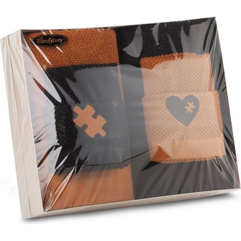 Set asciugamani 4 pz. T/0421 miele nero Cuore Set regalo da 550 g/m2 per un regalo Eurofirany