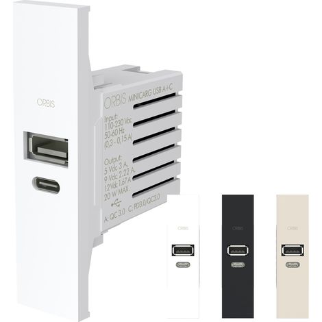 Minicarg Usb A+C Ln Alimentatore Usb Da Incasso, 12Vdc Max - 3A Max. Minicarg Usb A+C Ln