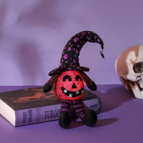 Citrouille d'Halloween en peluche lumineuse, poupée grimaçante avec lumière, décoration de table pour fête, ornement maison, cadeau (1/5)