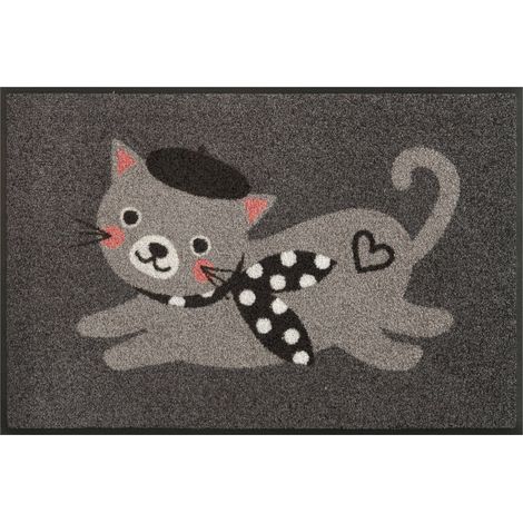 FLOORNOVO Schmutzfangmatte Trend Design - 75 cm x 50 cm - Frau Miau - waschbare Fußmatte Innen und übderdachte Außenbereiche (1/3)