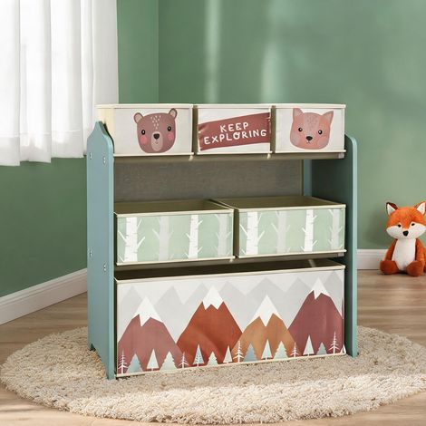 Étagère rangement enfant verte 63 x 30 x 66 cm 6 bacs (1/5)